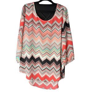 Maurices Scoop Neck Puff Sleeve Aztec Print Hi Low Top Women's Size Large